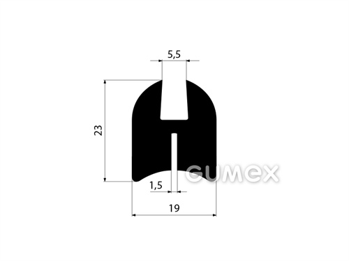 Pryžový profil tvaru "H", 23x19/5,5/1,5mm, 70°ShA, EPDM, -40°C/+100°C, černý